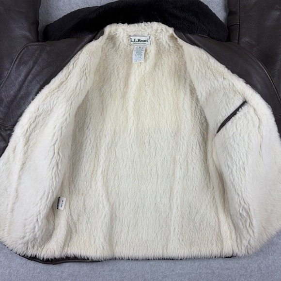 Vtg LL Bean Jacket Mens Medium Brown Leather Sherpa Pile Lined Bomber 90s USA - Picture 5 of 14